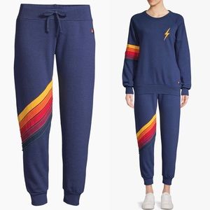 Aviator Nation 5 Stripe Chevron Navy Pull on Sweatpants